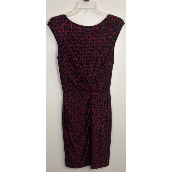 LAUREN RALPH LAUREN Twist Knot Cap Sleeve Geometric Print Dress Women 12 Lined - Picture 1 of 11